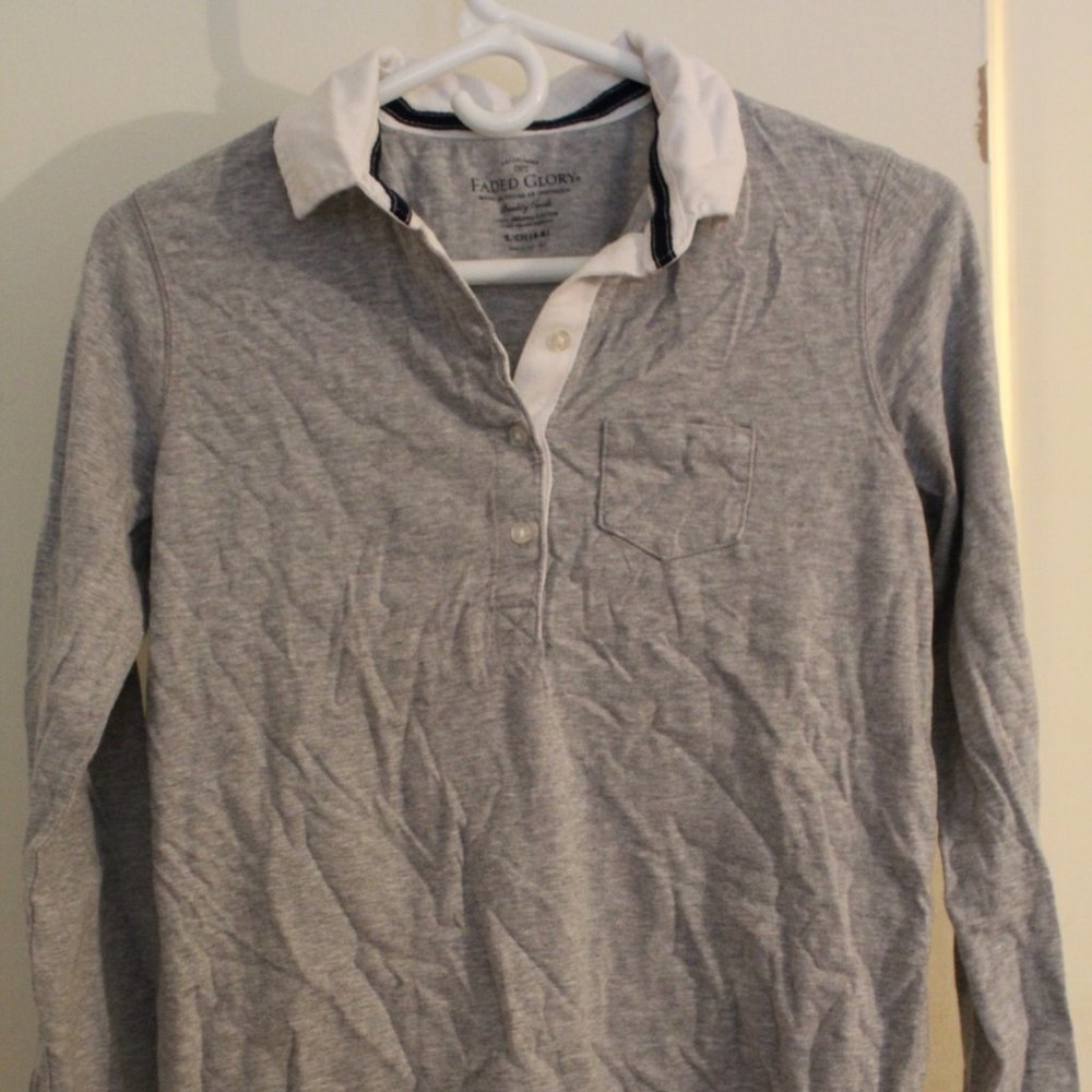 White collar Grey Long Sleeve